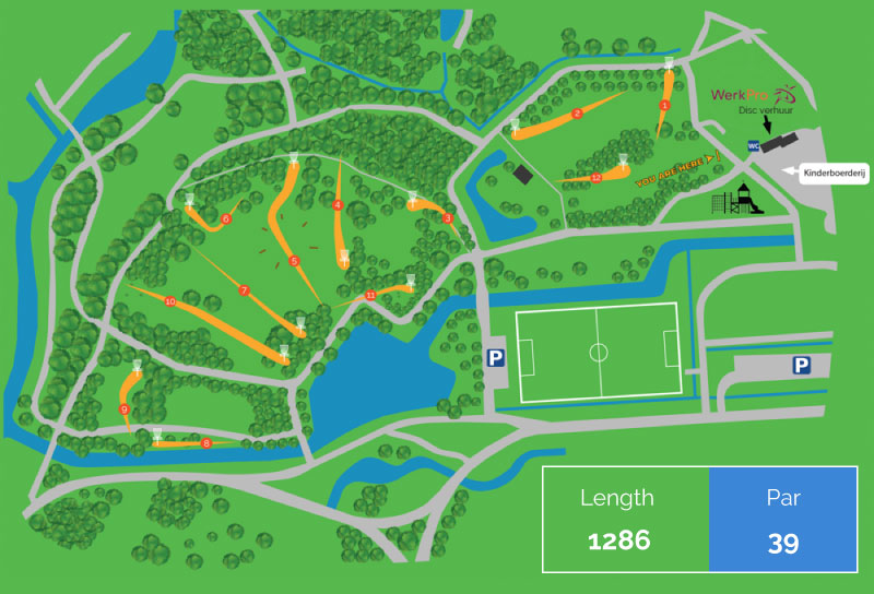 Kaart Disc Golf course stadspark Groningen